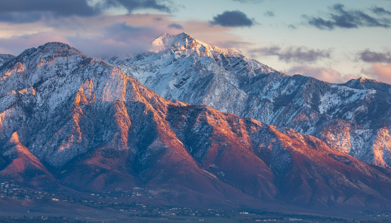 Mount Timpanogos at sunrise overlooking Utah County, representing Cooper Norman’s Utah office location